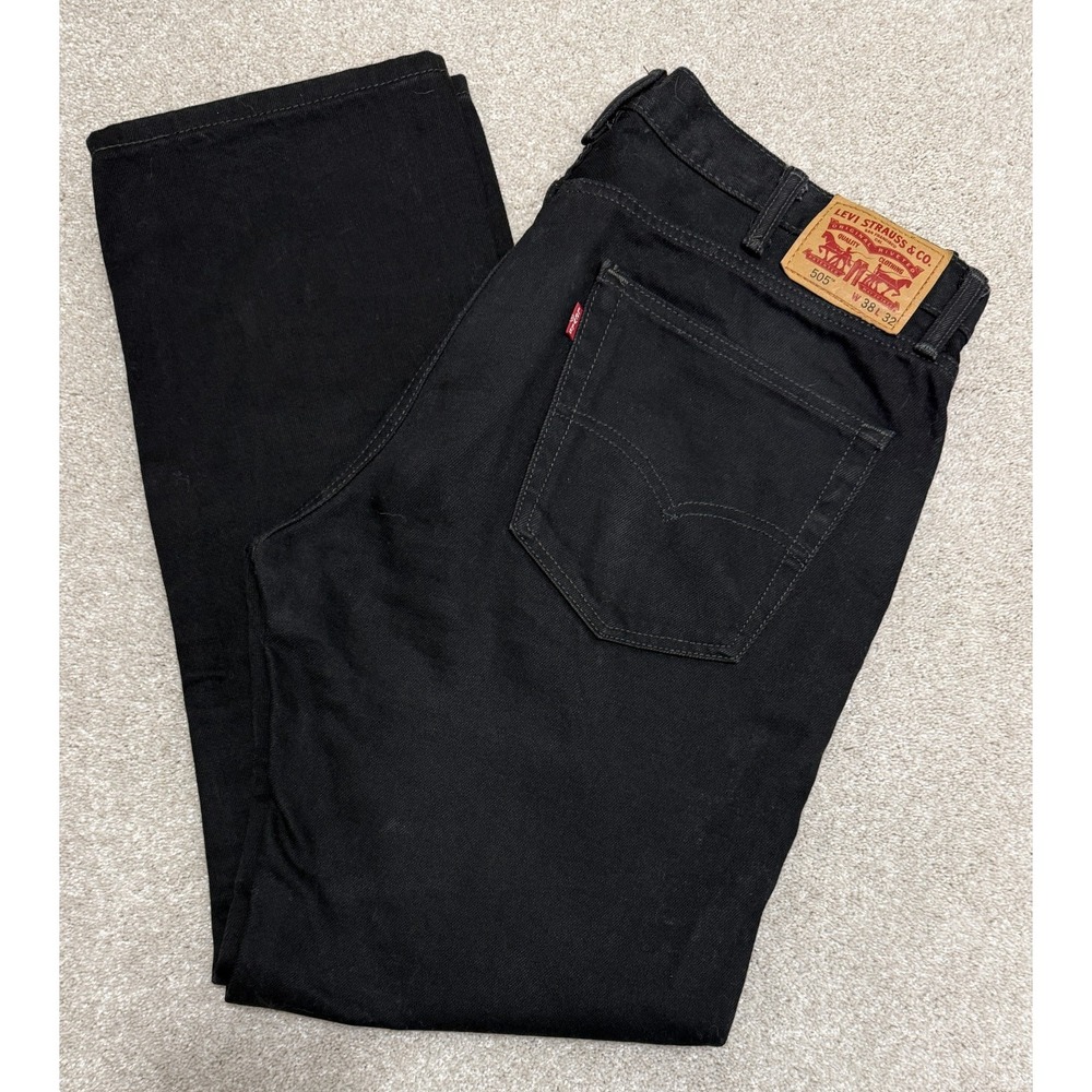 Levis Jeans Men's 38x32 505 Regular Fit Black Denim Skater Grunge Goth Punk Emo